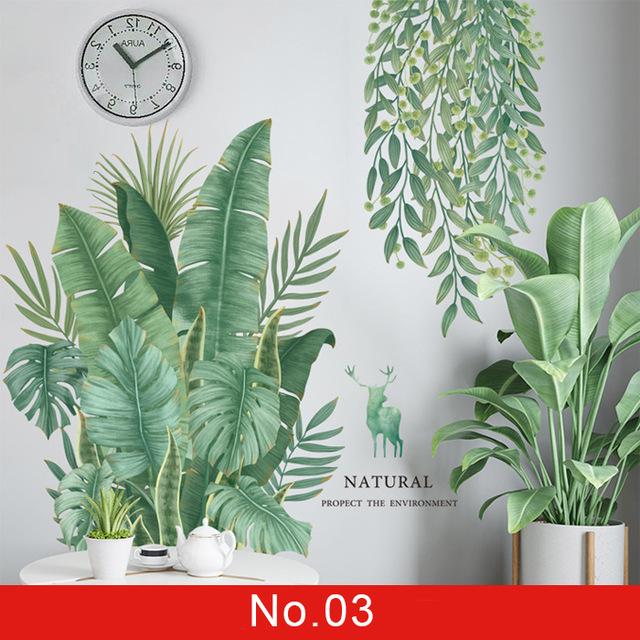 24 styles Green Leaves Wall Stickers for Bedroom Decor Idea