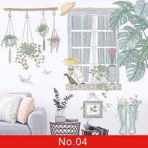 24 styles Green Leaves Wall Stickers for Bedroom Decor Idea