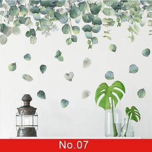 24 styles Green Leaves Wall Stickers for Bedroom Decor Idea