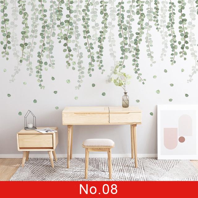 24 styles Green Leaves Wall Stickers for Bedroom Decor Idea