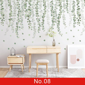 24 styles Green Leaves Wall Stickers for Bedroom Decor Idea