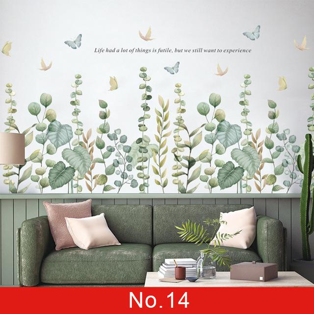 24 styles Green Leaves Wall Stickers for Bedroom Decor Idea