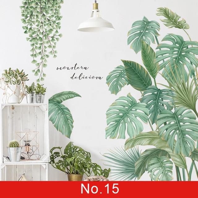 24 styles Green Leaves Wall Stickers for Bedroom Decor Idea