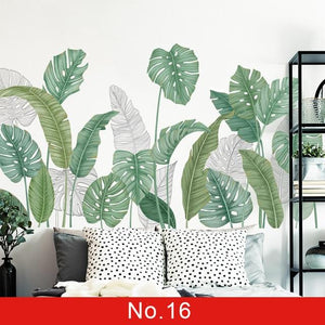 24 styles Green Leaves Wall Stickers for Bedroom Decor Idea