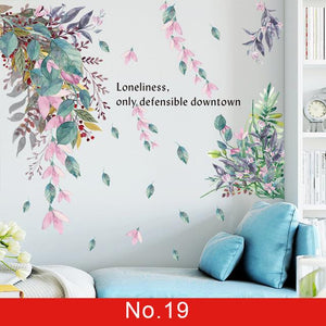 24 styles Green Leaves Wall Stickers for Bedroom Decor Idea