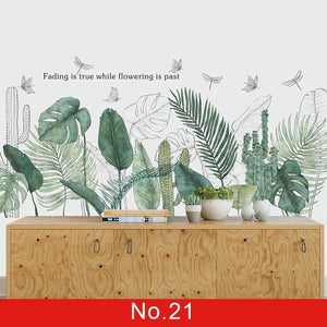 24 styles Green Leaves Wall Stickers for Bedroom Decor Idea