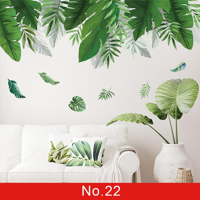 24 styles Green Leaves Wall Stickers for Bedroom Decor Idea