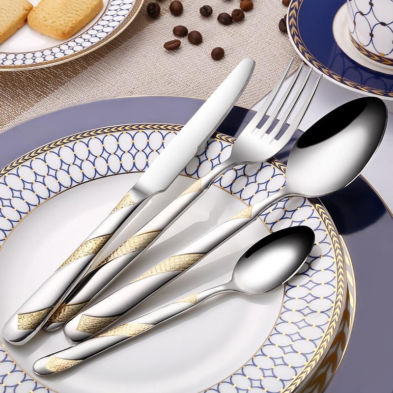 24Pcs Stainless Steel Gold Plated Cutlery Set Dinnerware